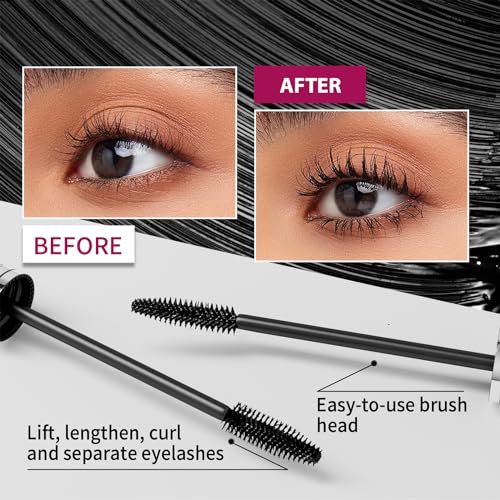 4D Lash Volumising Mascara, Long-Lasting Black Mascara Defining and Volumising Liquid Eye Cosmetic Brush, No Clumping & No Smudging & No Flaking, Telescopic Lift, Black - Image 4