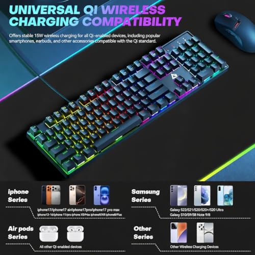 Image of INOVERA (LABEL) RGB Light Gaming Mouse Pad with Wireless Charging - Anti Slip Rubber Base Desk Mat for Laptop, Computer, Keyboard (Black, 700 x 300 mm)