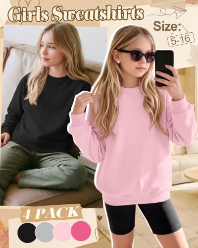 Halfchet 4 Pack Girls' Long Sleeve Sweatshirts, 4-Color, 5-6 Years - 3