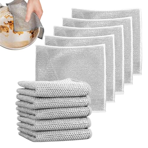 LEFSDVF 10 trapos multiusos de alambre para lavar platos en húmedo y seco, paños de limpieza milagrosos de alambre multiusos, trapos de limpieza de platos de alambre reutilizables y antiarañazos para