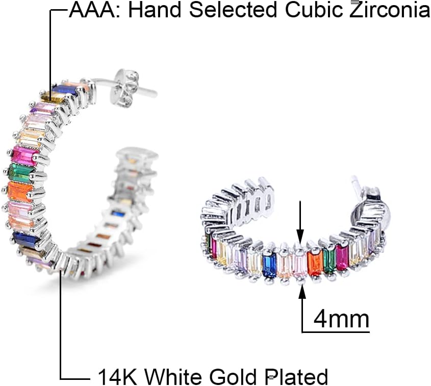 Savlano 14K Gold Plated Cubic Zirconia Multicolor Rainbow Round Hoop Stud Earrings for Women Comes with a Gift Box - Image 2