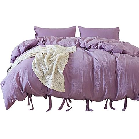 Luofanfei Lavender King Size Duvet Cover Plain Light Purple Bedding Pale Violet Bed Cover with 2 Pillow Covers with Decorative Ties Design Cover