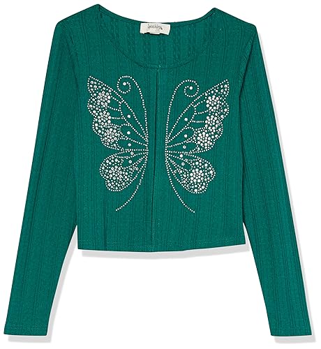 Speechless Girls' Butterfly Rhinestone Long Sleeve Top
