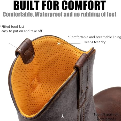 SUREWAY Mens 10 in Soft/Steel Toe Waterproof Wellington Boot,Heavy Duty Pull On Work Boots for Men,Full Grain Leather,Goodyear Welted,Superior Slip Resistant,Waterproof Soft Toe Dark Brown,Size 10.53