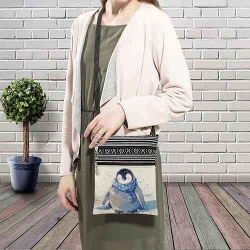 Chubby Penguin Messenger Bag Small Ethnic Pattern Printed Adjustable Strap Crossbody Zipper Bag Chubby Penguin Phone Bag Wallet Cute Shoulder Handbag for Women Friends -23