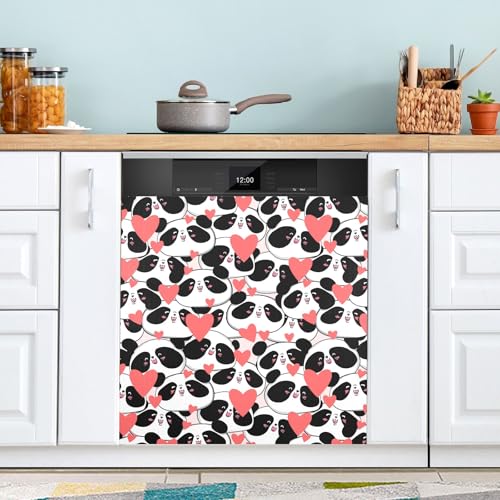 Fundas magnéticas para lavavajillas, diseño de panda con corazón rojo, para decoración de cocina, 23 x 26 pulgadas