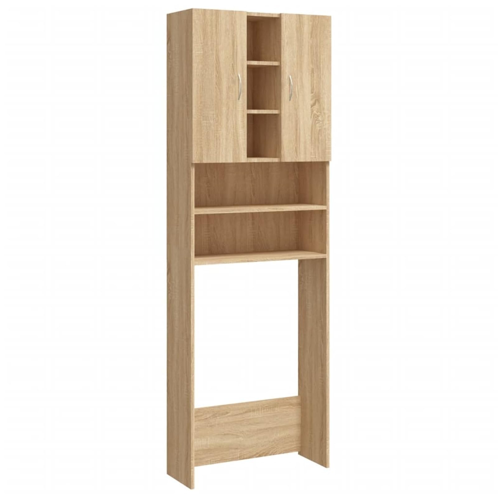 Gecheer Mobile per Lavatrice, con 2 Ante e 9 Scomparti, 64 x 25,5 x 190 cm, in Legno Multistrato, Rovere Sonoma, per Bagno