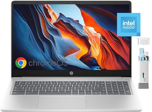 Image of HP 2023 Newest Chromebook Laptop Student Business, 15.6 inch HD Display, 8GB LPDDR5 RAM, 320GB Storage (64GB eMMC+256GB MSD), Quad-Core Intel Processor N200, Long Battery, Chrome OS, with Cleaning Brush