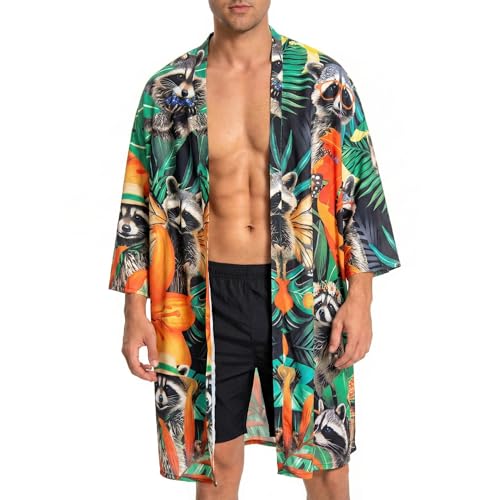 OLAOLA Herren Bademantel Leichter Kimono Morgenmantel Herren Damen Unisex...