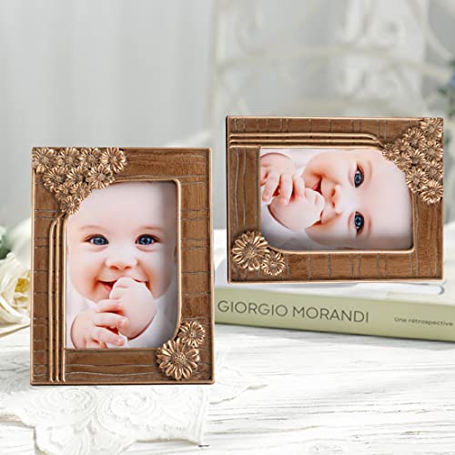 Vinlife Vintage Mini Picture Frames 2X3 Bronze Gold Photo Frames In Oblong With Embossed Floral Design Retro Daisy Pictures Wall Decor Home Ornament Tabletop Or Wall Mounting Real Glass In Front #TOP3