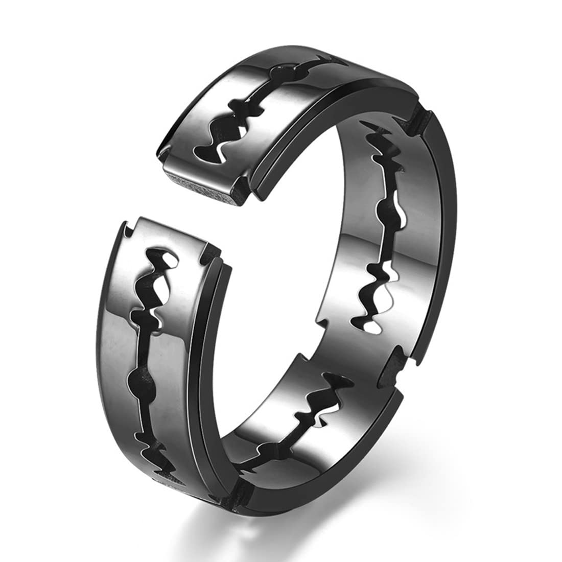 RIUKIU Anillo Hoja De Afeitar Abierta, Anillos De Acero Inoxidable De Moda Para Hombre Y Mujer