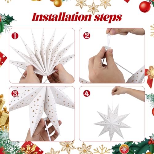Image of LIOOBO Paper Lanterns 3pcs 9-Pointed Paper Star Lantern Shades for Christmas