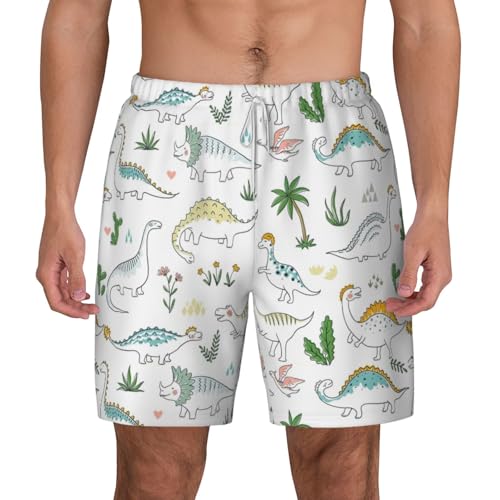 Men's Dinosaur Walking Print Quick-Dry Mesh Swim Trunks Stretch Lining Beach Shorts Surfing Summer Vacations2