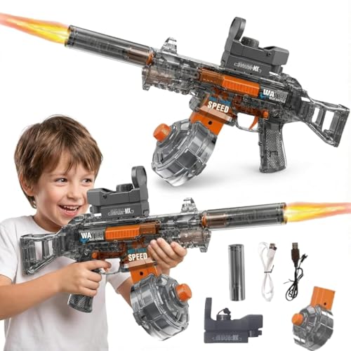 Image of VikriDA Transparent UMP45 Submachine Design Electric Automatic Water Gun Toy with Sensor Light, Powerful Rechargeable Squirt Holi Water Toy Gun Outdoor Play Kids Girls Boys 4+ - 1 Piece Multicolor
