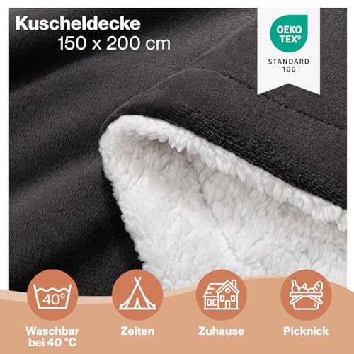 Blumtal Premium Sherpa Kuscheldecke flauschig 150x200 cm - Oeko-Tex zert. Sofa Decke mit Dicker Sherpa-Innenseite - super Flauschige Decke extra dick und wärmend - Plüschdecke - Anthrazit
