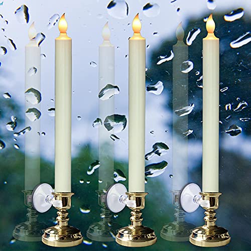 Dromance Flameless Window Candles With Remote And Timer, Battery Operated Led Taper Candles With Suction Cups Set Of 6 Christmas Window Candles(Gold Holders) #TOP6