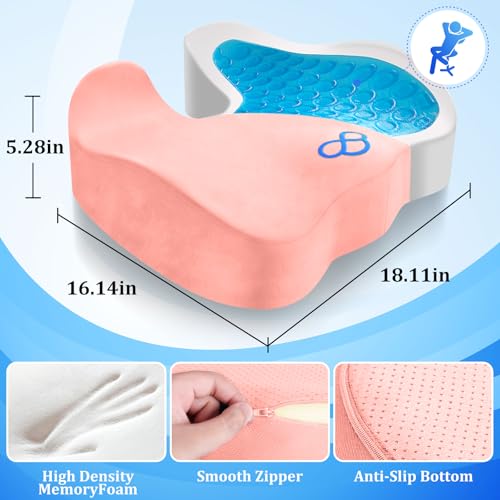 CushyOasis Seat Cushion, Chair Cushions, Office Chair Cushions, Anti-Slip Bottom & Removable Cover Tailbone Pain Relief Cushion, Memory Foam Seat Cushion, 5.28 in Thick (Pink) by CushyOasis - Image 5
