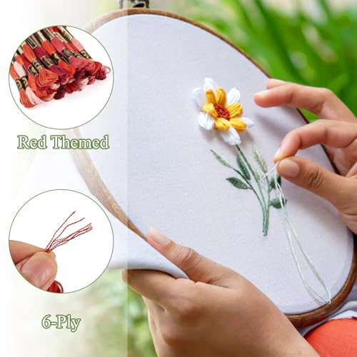 Image of FASHEWELRY 210 Yards Handmade Polyester Embroidery Floss Red Crewel Cross Stitch Threads 1mm 6-Ply Embroidery Thread Bulk for Beginners Adult DIY Sewing Knitting Supplies