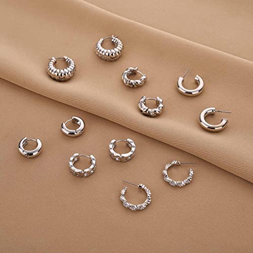 Image of Wgoud 6 Pairs Chunky Gold Hoop Earrings for Women, 14K Gold Plated Hoop Earrings Hypoallergenic, Thick Lightweight Twisted Huggie Hoops Earring Set for Women's Jewelry GIfts