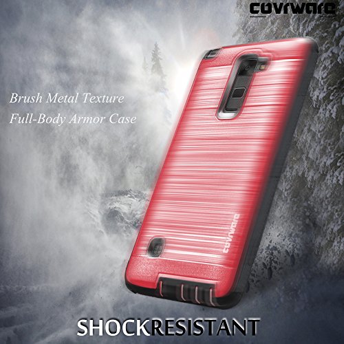 Covrware Iron Tank Case For Lg Stylo 2 / Stylo 2 Plus / Stylo 2 V, Built-In Screen Protector Heavy Duty Full-Body Rugged Holster Armor [Brushed Metal Texture Design] Case Belt Clip Kickstand, Red #TOP6