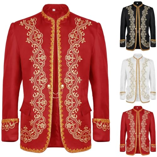 Cambkatl Men's Embroidered Court Prince Blazer Slim Fit Band Collar Suit Jacket Stylish Wedding Dinner Party Tuxedos2