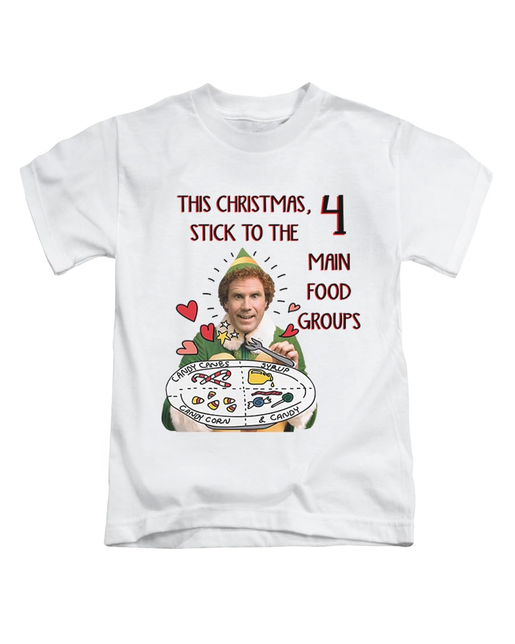 4 Main Food Groups, Christmas Xmas Festive Winter Elves elf Novelty Tee T-Shirt Funny Unisex T Shirt Top White