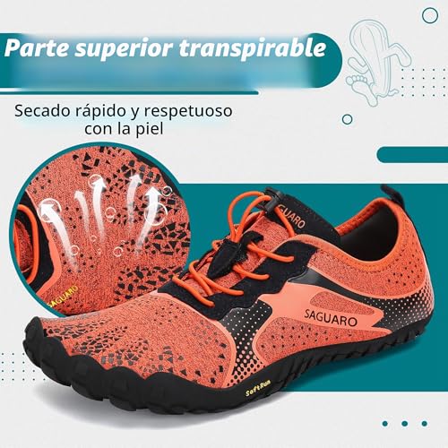 Miniatura 3 de Saguaro Barefoot Zapatos De Trail Running Hombre Mujer Minimalistas Escarpines Zapatillas De Deportes Acuáticos Secado Rápido Para Exterior Interior, Naranja 42