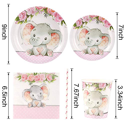 Elephant Baby Shower | Serves 24 | Pink Elephant Party Supplies Decorations | Elephant Baby Shower Or Birthday For Little Girl | Dinner Plates, Dessert Plates, Cups, Straws And Napkins #TOP3