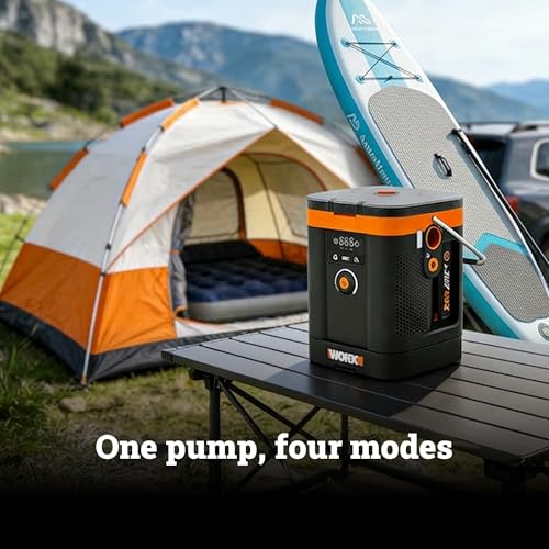 Image of WORX Tire Inflator Portable Air Compressor, 20V Cordless Air Pump for Car Tires, Motorcycle & Balls, 150 PSI Bike Tire Pump with Digital Pressure Gauge, Battery & Charger Included, WX098L