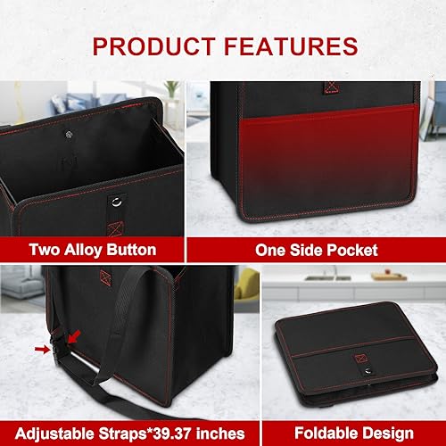 Image of Simple Deluxe Car Trash Can with Lid and Adjustable Straps,Waterproof Automotive Garbage Can, Portable and Collapsible, Multipurpose Trash Bin for Car,3 Gallon, Black