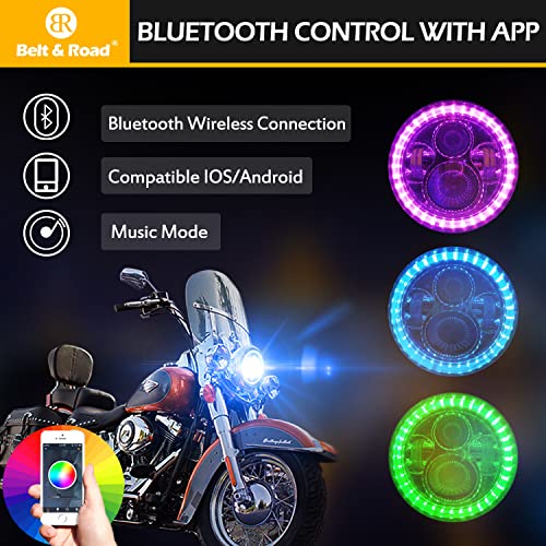 Rgb Halo Headlight For 2014-2023+ Street Glide, Plug And Play Led Headlight For Road King, Street Glide, Fatboy, Soft Tail.cellphone App Controlled Muticolor Rgb Angel Eye #TOP1