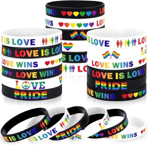 JUNEBRUSHS Regenbogen-Armbänder aus Silikon, LGBT-Unterstützung, Gummi-Armbänder für Pride Day, Monat, Paraden, Dekorationen, Partyzubehör, 42 Stück