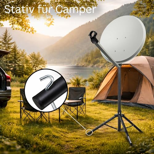 PremiumX Trípode básico, Acero, diámetro 32 mm, Altura 120 cm, Soporte para Antenas parabólicas de 80-85 cm, Espejo, Camping, balcón, Negro, con 3 Clavijas de Acero Macizo - imagen 2