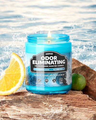 Image of AOOVOO Fantasy Ocean Odor Eliminating Highly Fragranced Candle - Eliminates 95% of Pet, Smoke, Food, and Other Smells Quickly, Non Toxic Air Freshing Soy Candle, 9 oz Up to 50 Hours Burn time