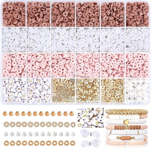 Image of Hudux Clay Beads for Bracelet Making Kit, Heishi Bead for Jewelry Making, Friendship Bracelet Kit, Spacer Beads for Adult Necklace Earring DIY (Brown)
