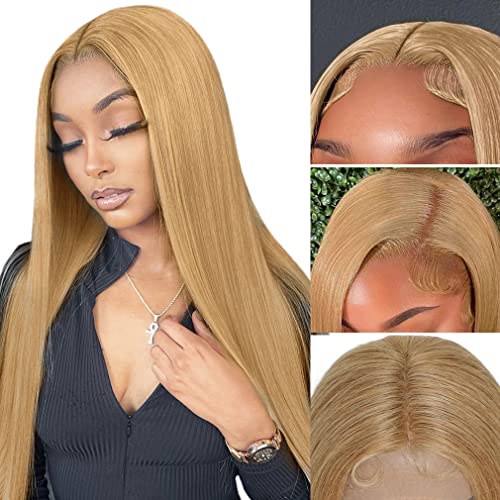Honey Blonde Lace Front Wig Human Hair 13x4 Color #27 Straight Lace Frontal Wigs Hd Transparent Glueless Lace Wig Pre Pl