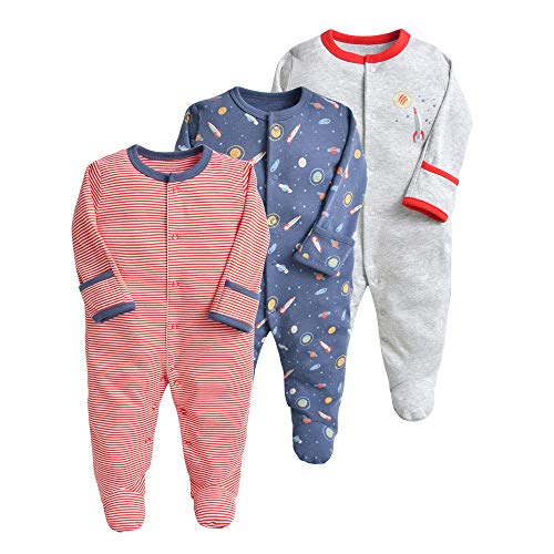 Baby Jongens Rompertjes Katoen Jumpsuits Lange Mouw Overalls 3 STKS Onesie Alles-in-één met Footies Eendelig Slaappakken Voor Baby 0-3 Maanden Zwart