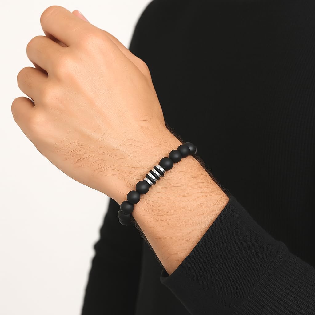 Kartini Studio Black Onyx and Silver Bracelet, Men's Bead Bracelet, Quality Bead Jewelry for Man - Image 2