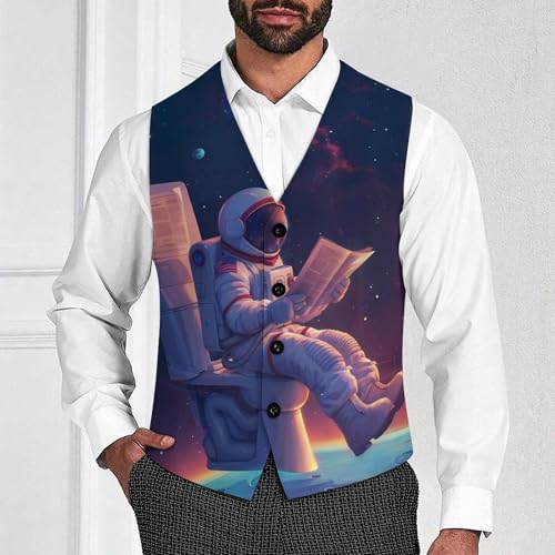 Outeres Spacees Astronaut Men's Suit Vests Business Formal Dress V-Neck Waistcoat Tops with 2 Pockets2