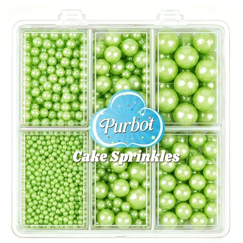 Image of Light Green Pearl Sprinkles for Cake Decorating, 4 Sizes Sugar 130g /4.6oz, Cupcake, Ice Cream, Donuts, Macaron Toppings Supplies (2mm, 4mm, 7mm, 1cm)