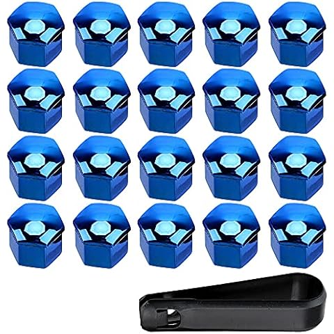 ETOPARS 20 Pieces 19mm Car Wheel Nut Cap Hex Tire Wheel Bolt Nut Cap Covers Tyre Screw Cap with Removal Tool Set Dust Proof Protector Blue Cover