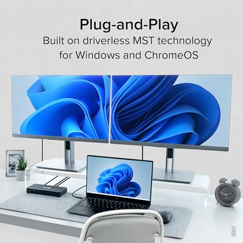 Plugable USB-C Docking Station Dual 4K 60Hz HDMI, 65W Charging, Gigabit Ethernet, 1x USB-C 5Gbps, 3X USB-A, Audio, Windows/ChromeOS, USB-C/USB4/Thunderbolt, Driverless (UD-MSTH2) - Image 5