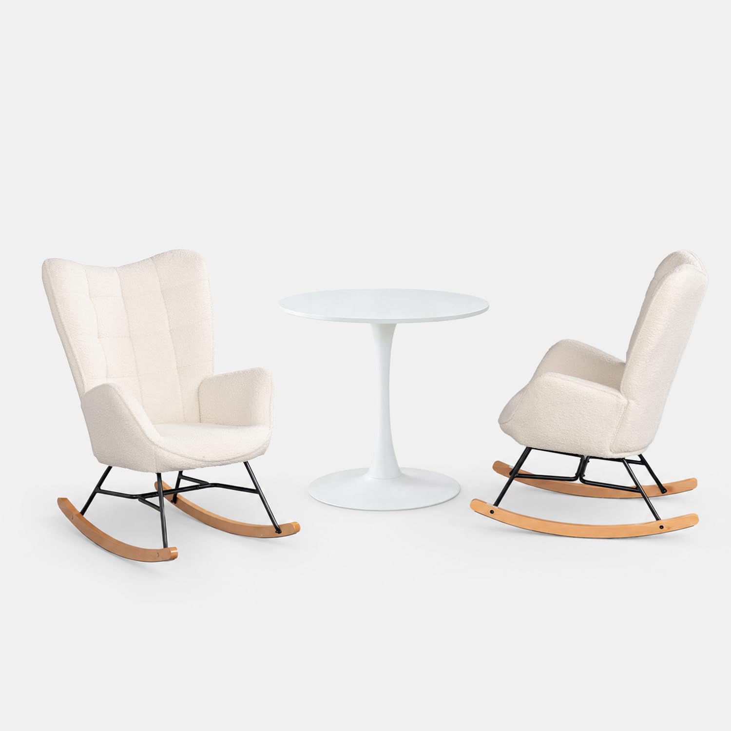Salon de jardin bois et métal beige compact pour petit balcon et cour