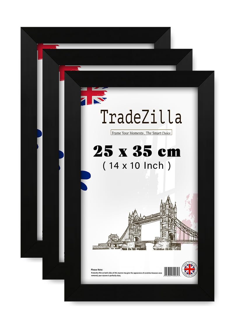 TradeZilla pack of 3 Modern 250 x 350 mm Matt Black Photo/Poster Frame Shatter-Resistant Perspex | Wall Decoration Photos Canvas Paintings Art Gallery (25 x 35 CM) [ Matt Black ]