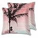 Poszewki na poduszki z palmą 45 x 45 cm zestaw 2, zachód słońca krajobraz różowe niebo palmy drzewo poliestrowe poszewki na poduszki poszewki na poduszki do sypialni, sofy, kanapy