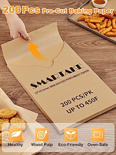 image for SMARTAKE 200 Pcs Unbleached Parchment Paper Baking Sheets, 10x15 Inche