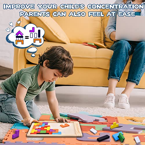 Fftroc Wooden Puzzles For Kids Ages 4-8 8-10 Thick Colorful 3D Russian Blocks And Brain Teaser Tangram Jigsaw Stem Intelligence Toys Educational Gift For Toddlers 3 4 5 6 7 Years Old Boys Girls #TOP6