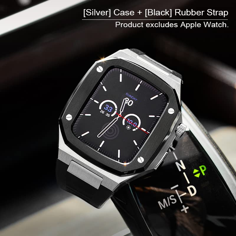 Boîtier en métal pour Apple Watch et bracelet caoutchouc : kit de modification de luxe 45mm - 3