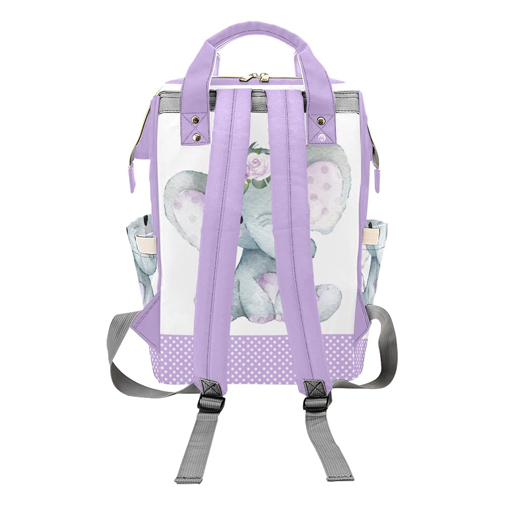 Purple Floral Elephant Diaper Bags Backpack Personalized Baby Bag Nursing Nappy Bag Travel Tote Bag Gifts