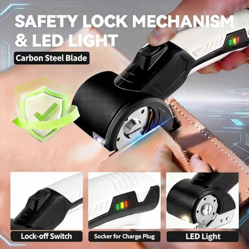 Image of AYP Cordless Electric Scissors,4.2V Box Cutter Electric Cardboard Cutter Machine with Utility Knife & Storage Box, Rotary Cutter Used for Fabric, Leather, Plastic, Carpet Cutting